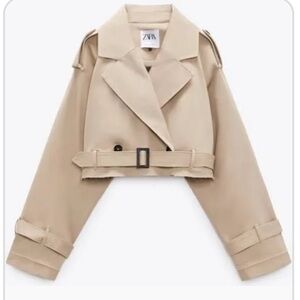Zara cropped trench with frayed edge detail Size S